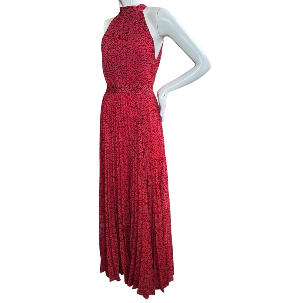 Alice & Olivia Kelissa Red & Black Leopard Print High Halter Neck Gown Size 2 - Picture 8 of 12